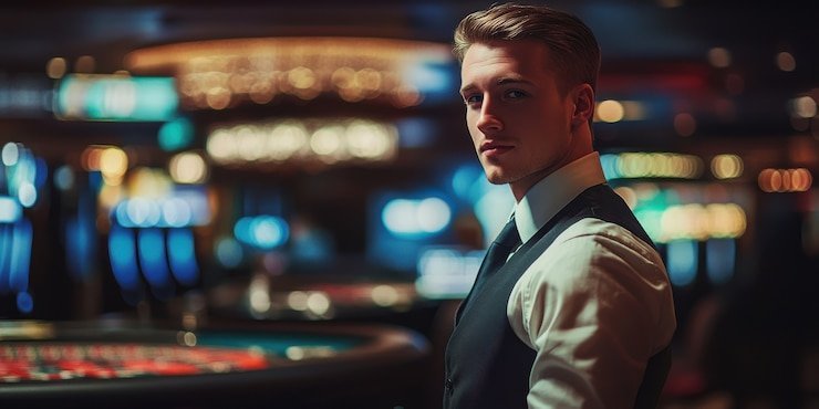 Multi-screen view showing live casino tables with dealers in action